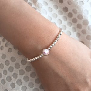 Pink Akoya Pearl Silver Balls Bracelet