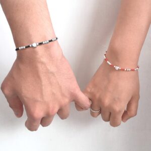 Silver Cube Bead Couples Bracelet Image