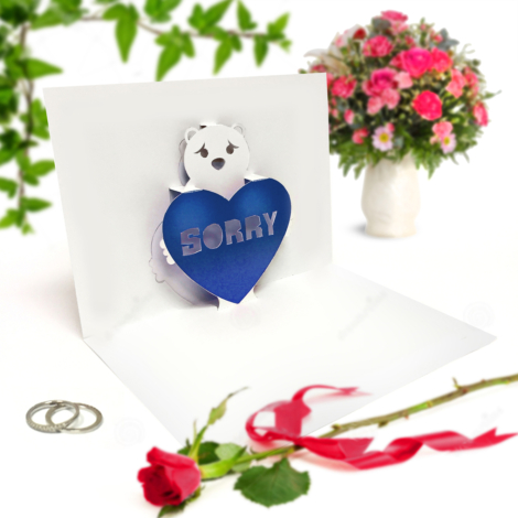 Sorry Blue Bear Pop Up Card