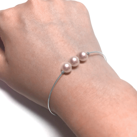 Triple Akoya Pearls White Gold Wire Bangle