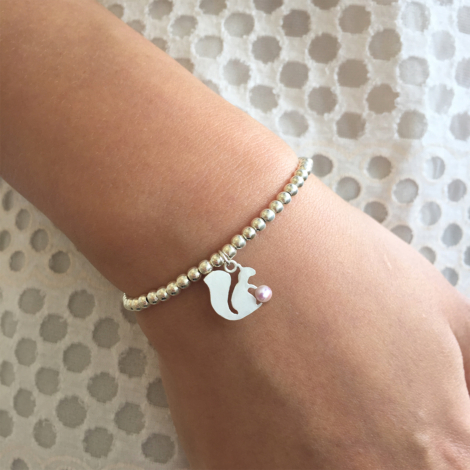 Akoya Pearl Squirrel Charm Silver Ball Bracelet